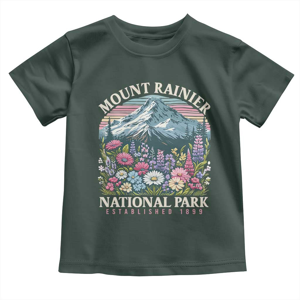 Mount Rainier National Park Toddler T Shirt Retro Vintage Wildflowers TS10 Dark Forest Green Print Your Wear