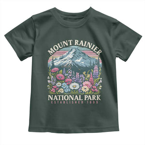 Mount Rainier National Park Toddler T Shirt Retro Vintage Wildflowers TS10 Dark Forest Green Print Your Wear