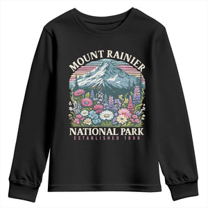 Mount Rainier National Park Youth Sweatshirt Retro Vintage Wildflowers TS10 Black Print Your Wear