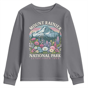 Mount Rainier National Park Youth Sweatshirt Retro Vintage Wildflowers TS10 Charcoal Print Your Wear