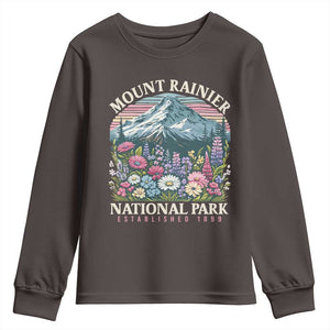 Mount Rainier National Park Youth Sweatshirt Retro Vintage Wildflowers TS10 Dark Chocolate Print Your Wear
