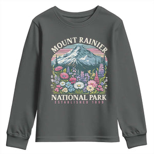 Mount Rainier National Park Youth Sweatshirt Retro Vintage Wildflowers TS10 Dark Heather Print Your Wear