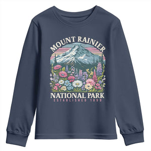 Mount Rainier National Park Youth Sweatshirt Retro Vintage Wildflowers TS10 Navy Print Your Wear