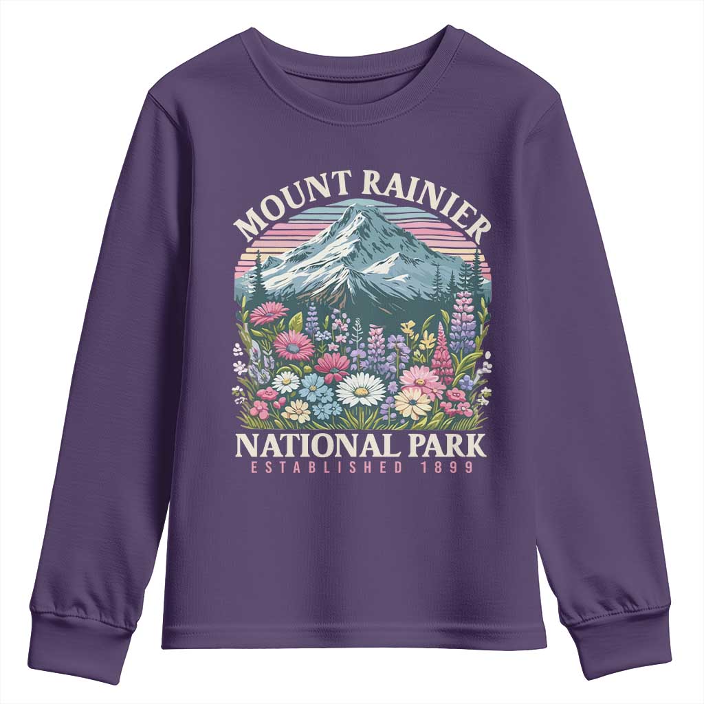 Mount Rainier National Park Youth Sweatshirt Retro Vintage Wildflowers TS10 Purple Print Your Wear
