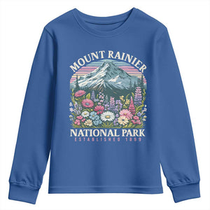 Mount Rainier National Park Youth Sweatshirt Retro Vintage Wildflowers TS10 Royal Blue Print Your Wear