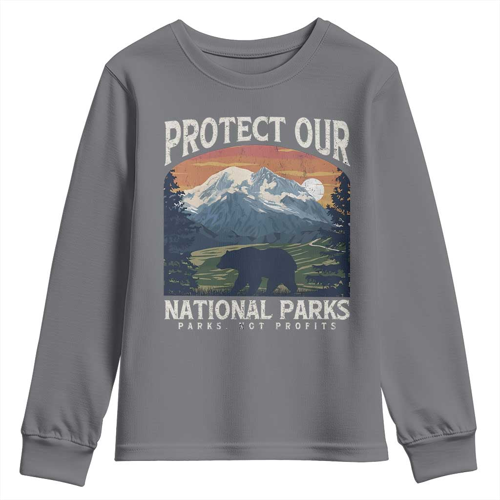 Protect Our National Parks Youth Sweatshirt Vintage NPS Bear Mountains TS10 Charcoal Print Your Wear