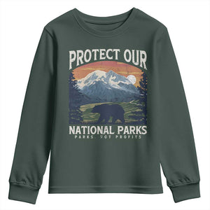 Protect Our National Parks Youth Sweatshirt Vintage NPS Bear Mountains TS10 Dark Forest Green Print Your Wear