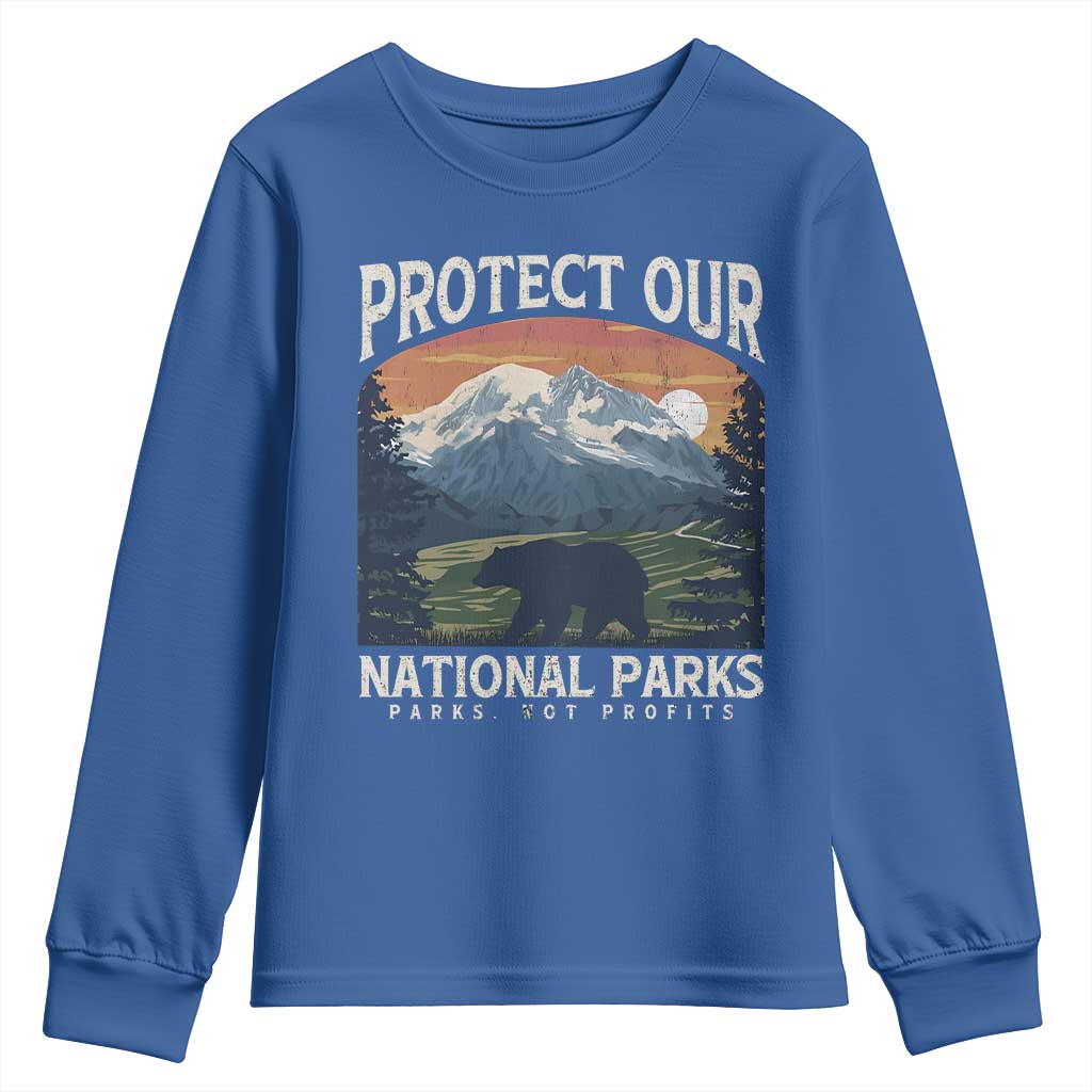 Protect Our National Parks Youth Sweatshirt Vintage NPS Bear Mountains TS10 Royal Blue Print Your Wear