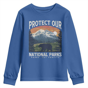 Protect Our National Parks Youth Sweatshirt Vintage NPS Bear Mountains TS10 Royal Blue Print Your Wear