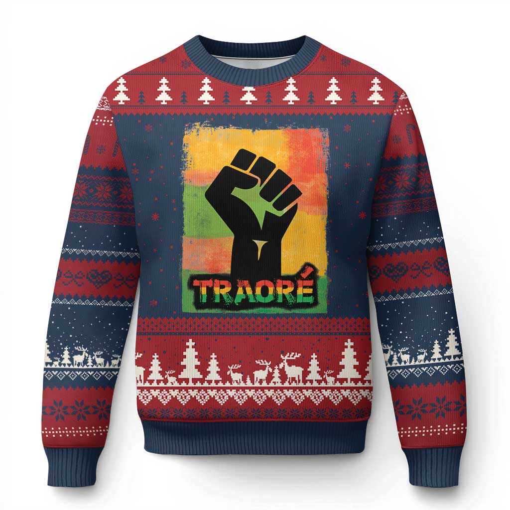 Burkina Faso Ibrahim Traoré Ugly Christmas Sweater TS10 Navy Red Print Your Wear