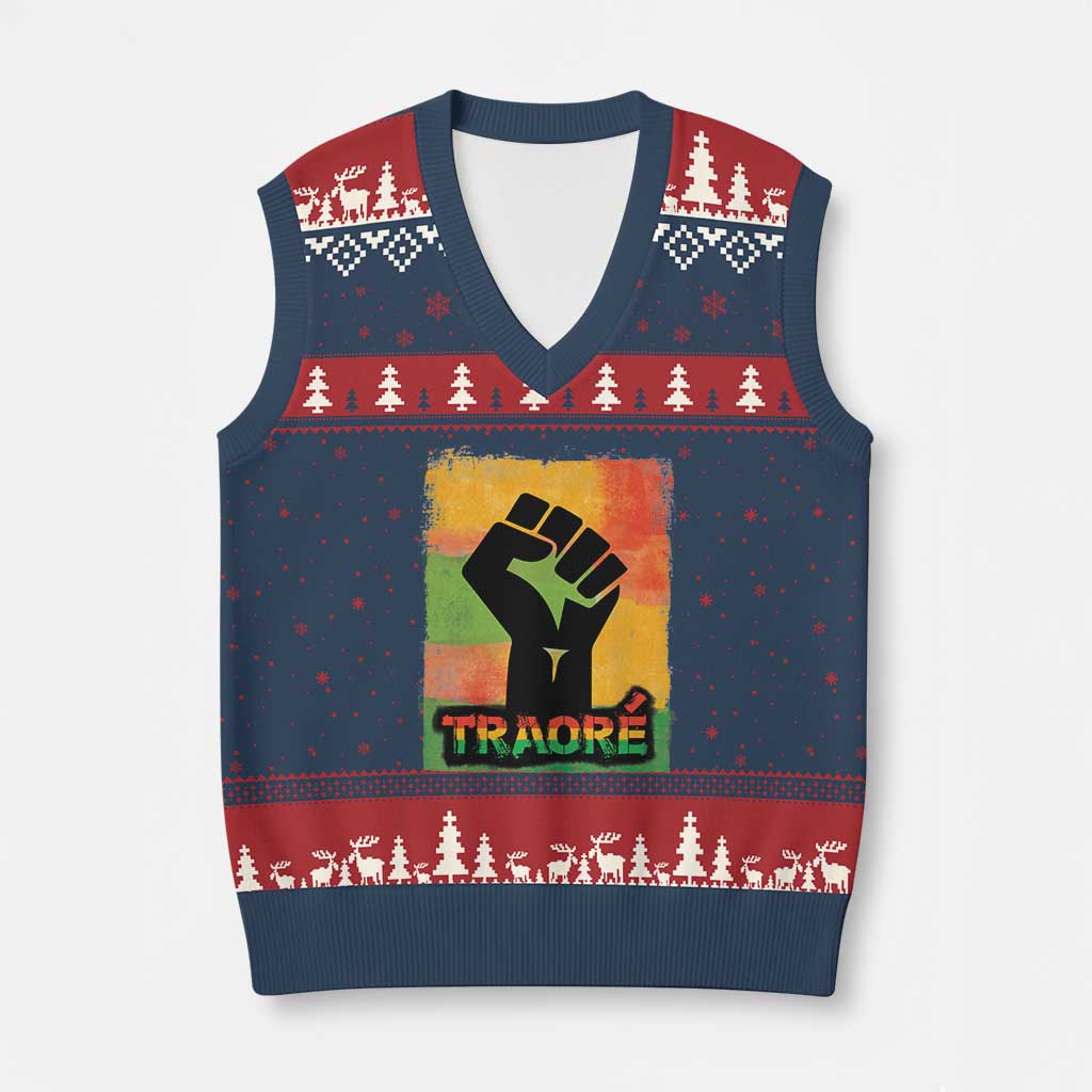 Burkina Faso Ibrahim Traoré V-Neck Knit Sweater Vest TS10 Navy Red Print Your Wear