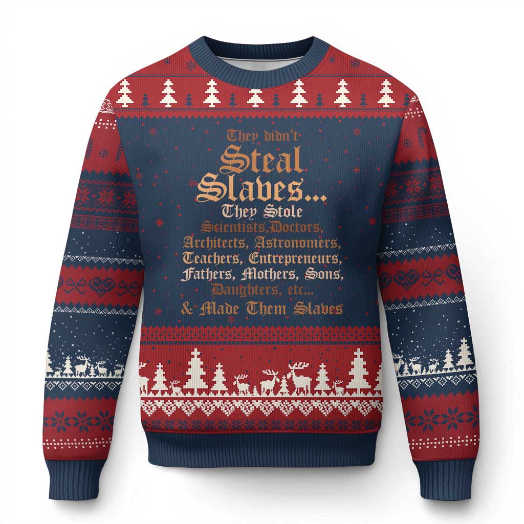 They Didn't Steal Slaves Black History Ugly Christmas Sweater Juneteenth Black Freedom TS10 Navy Red Print Your Wear