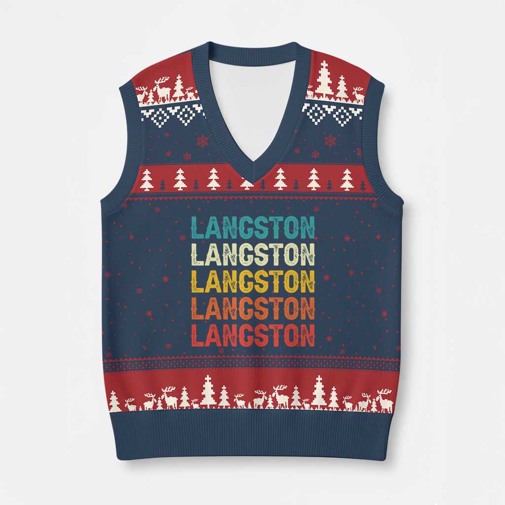 Langston V-Neck Knit Sweater Vest Oklahoma Retro Vintage City TS10 Navy Red Print Your Wear