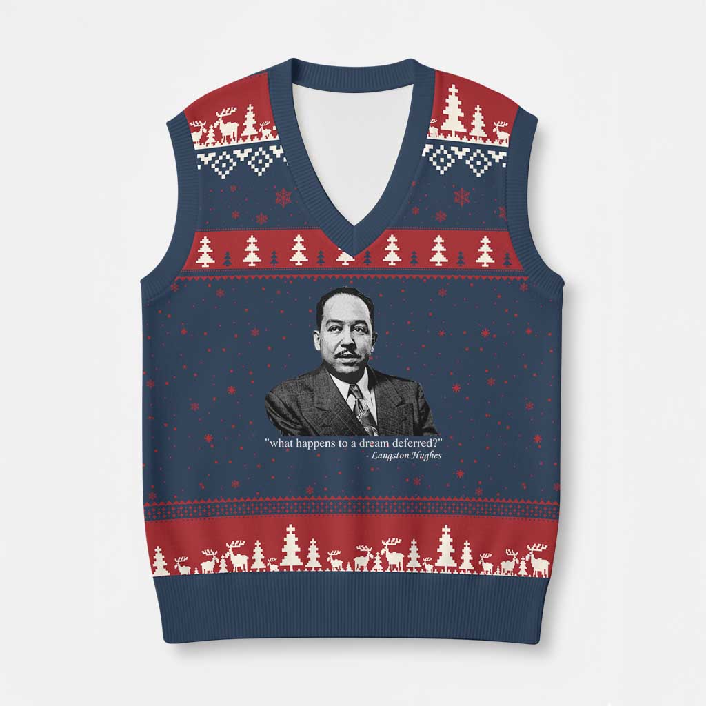 Langston Hughes V-Neck Knit Sweater Vest A Dream Deferred Juneteenth Black History Civil Right TS10 Navy Red Print Your Wear