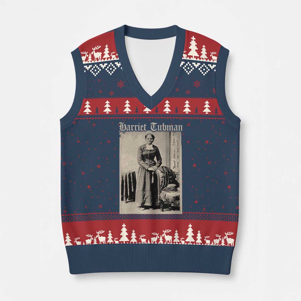 Harriet Tubman V-Neck Knit Sweater Vest Juneteenth Black History Freedom TS10 Navy Red Print Your Wear