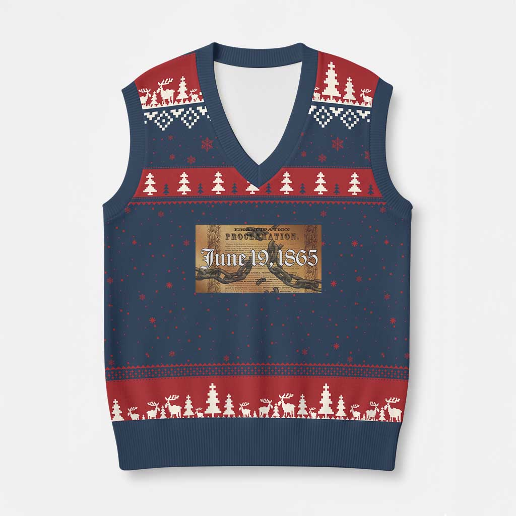 Juneteenth Emancipation Proclamation End of Slavery V-Neck Knit Sweater Vest Black Freedom History TS10 Navy Red Print Your Wear
