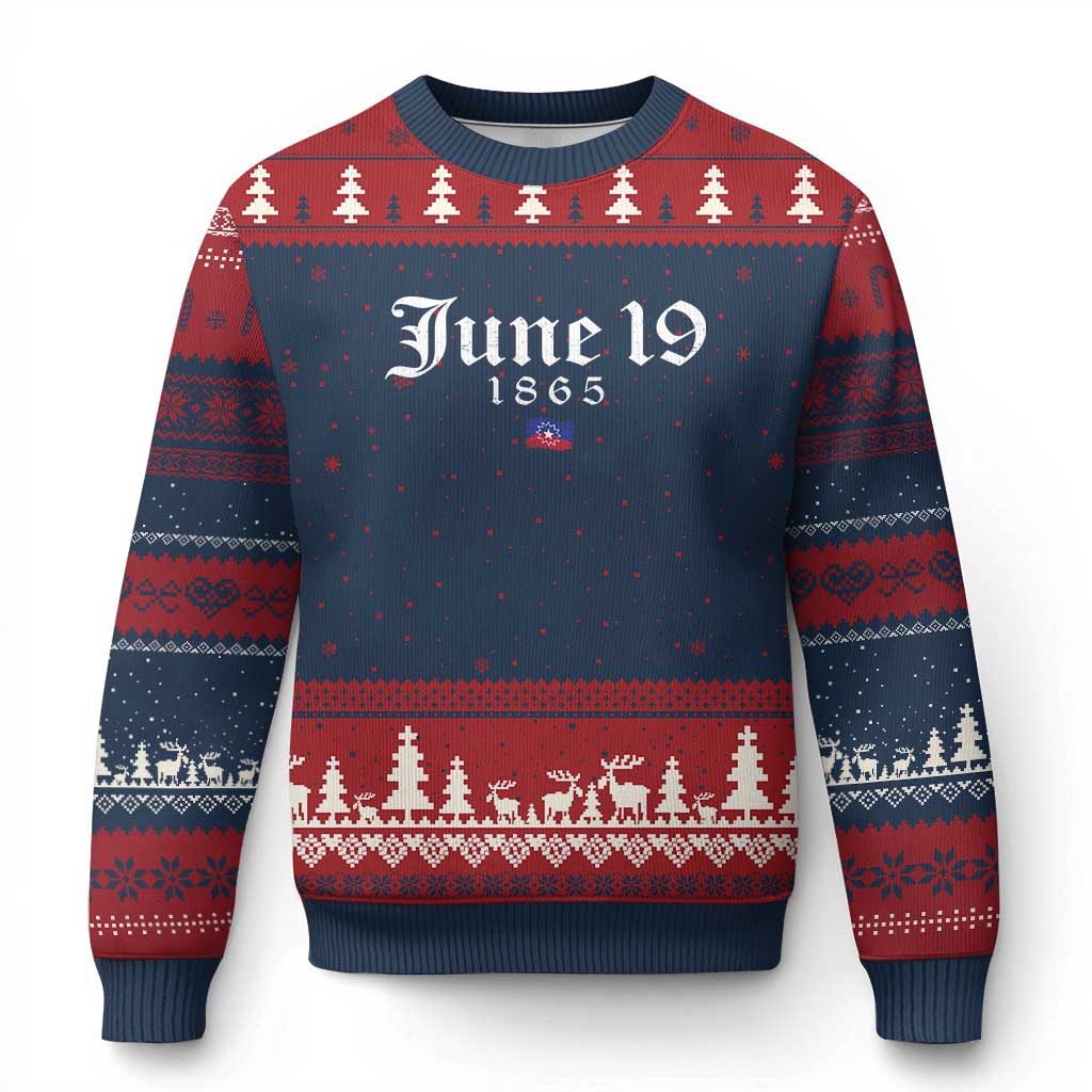June 19 1865 Juneteenth Flag Ugly Christmas Sweater Celebrating Black Freedom History TS10 Navy Red Print Your Wear