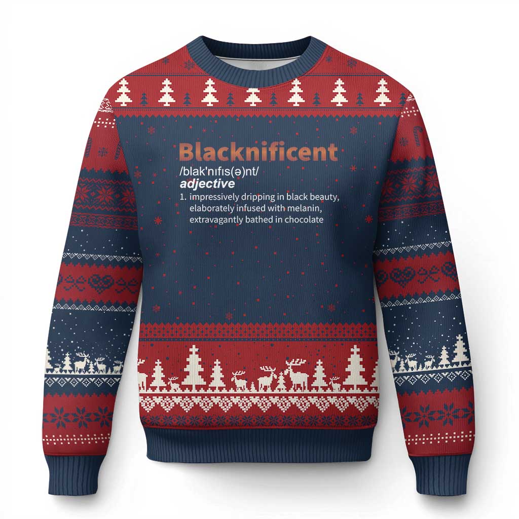 Blacknificient Definition Ugly Christmas Sweater Black History African Roots African American TS10 Navy Red Print Your Wear