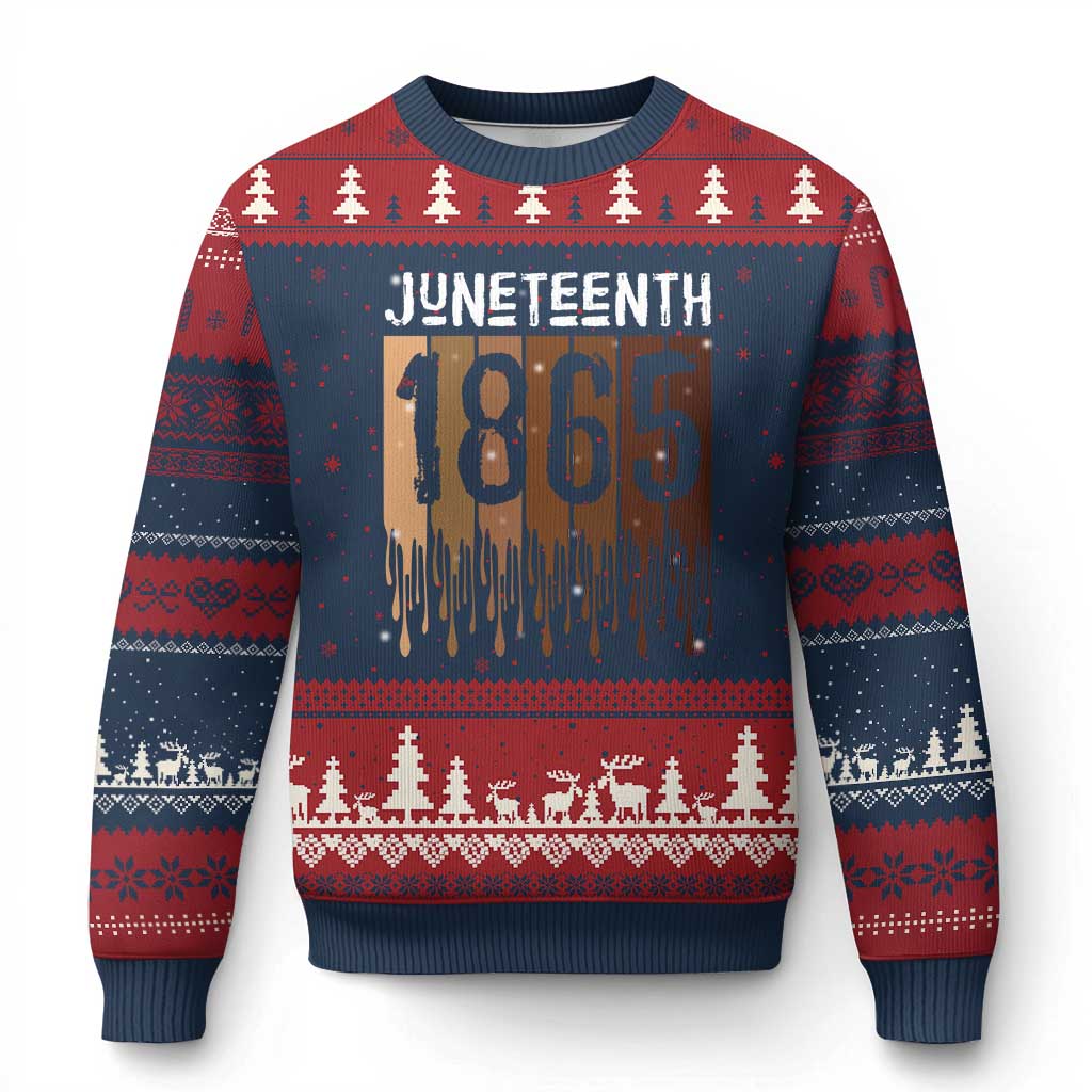 Juneteenth 1865 Ugly Christmas Sweater June 19th Celebrating Black Freedom Melanin TS10 Navy Red Print Your Wear