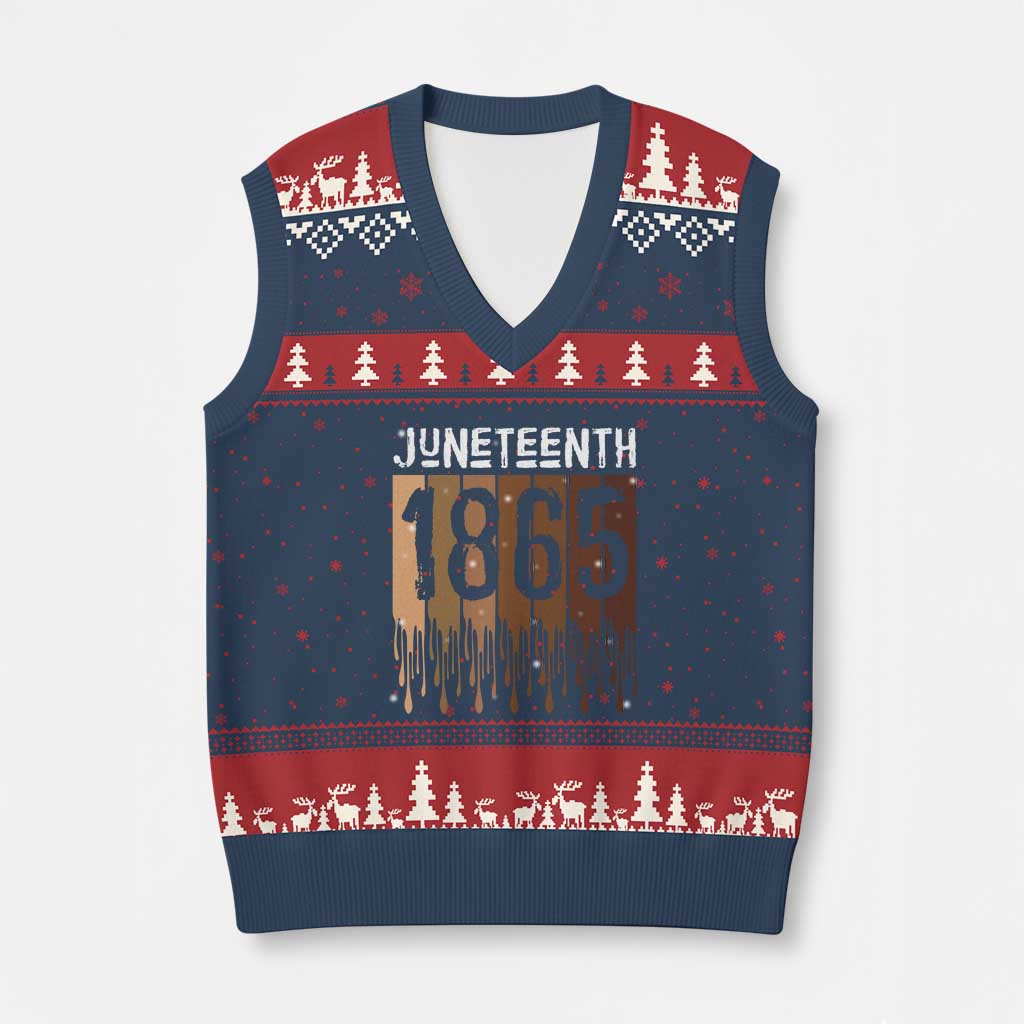 Juneteenth 1865 V-Neck Knit Sweater Vest June 19th Celebrating Black Freedom Melanin TS10 Navy Red Print Your Wear