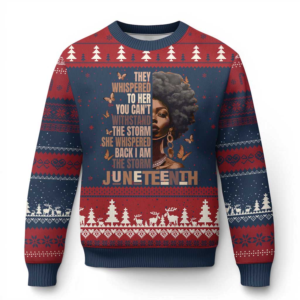 I'm The Storm Black Women Ugly Christmas Sweater Juneteenth Black History Melanin TS10 Navy Red Print Your Wear