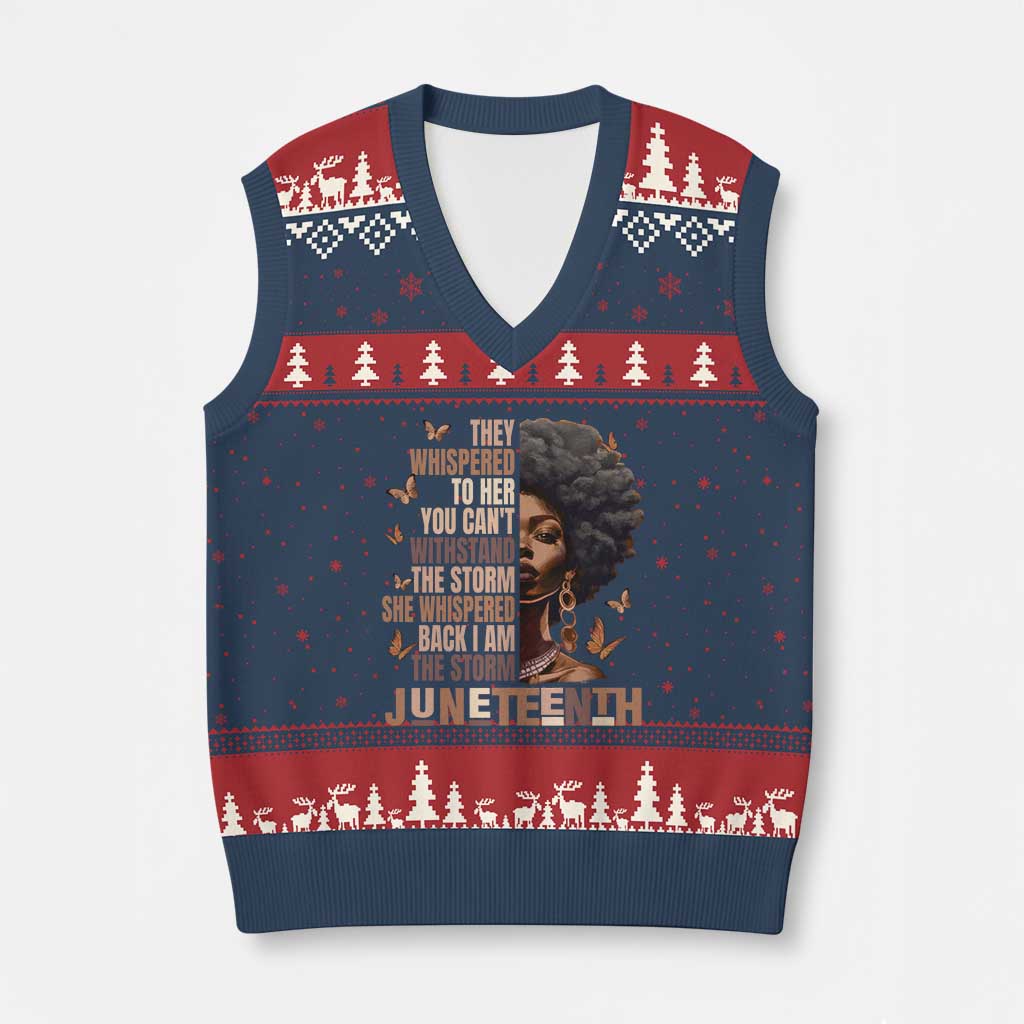 I'm The Storm Black Women V-Neck Knit Sweater Vest Juneteenth Black History Melanin TS10 Navy Red Print Your Wear