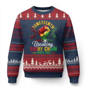 Breaking Every Chain Since 1865 Juneteenth Ugly Christmas Sweater Celebrating Black Freedom TS10 Navy Red Print Your Wear
