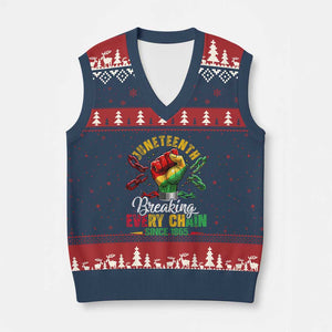 Breaking Every Chain Since 1865 Juneteenth V-Neck Knit Sweater Vest Celebrating Black Freedom TS10 Navy Red Print Your Wear
