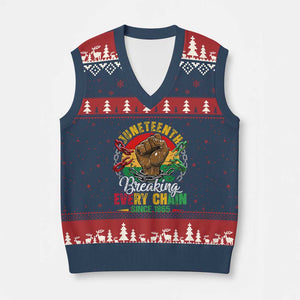Juneteenth Breaking Every Chain Since 1865 V-Neck Knit Sweater Vest Retro Vintage TS10 Navy Red Print Your Wear