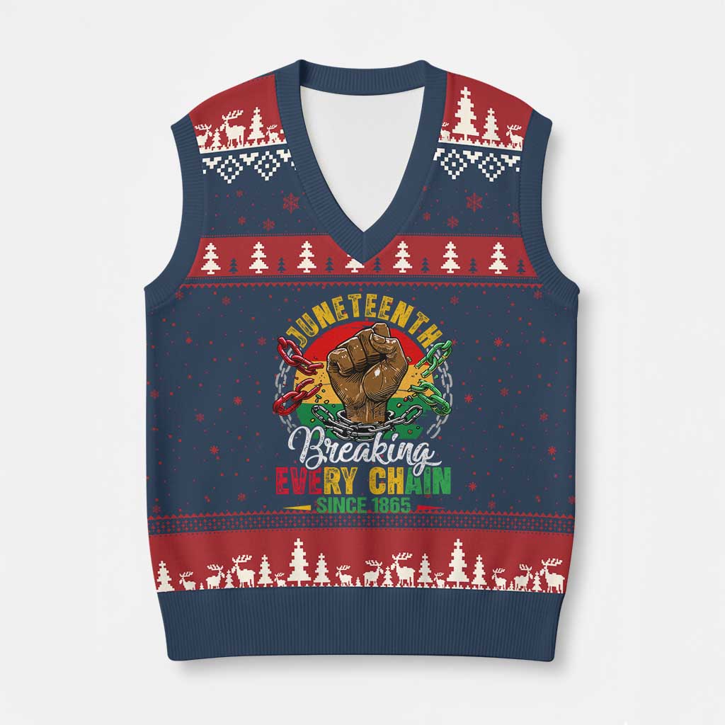 Juneteenth Breaking Every Chain Since 1865 V-Neck Knit Sweater Vest Retro Vintage TS10 Navy Red Print Your Wear