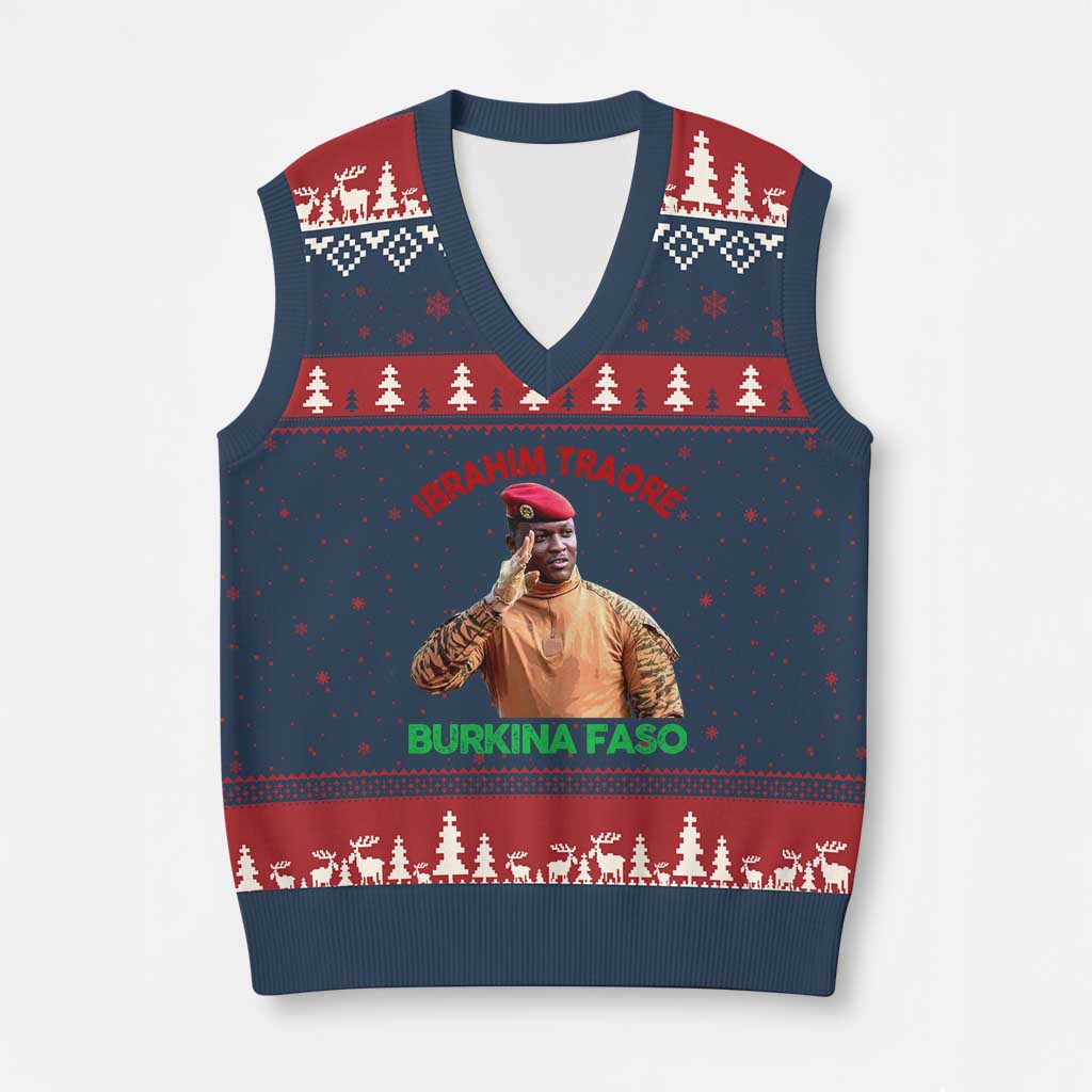 Burkina Faso Ibrahim Traoré Thomas Sankara V-Neck Knit Sweater Vest TS10 Navy Red Print Your Wear