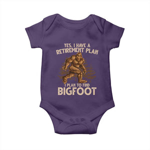 Bigfoot Retirement Plan Baby Onesie Funny Saying Sasquatch Research TS10 Purple Print Your Wear