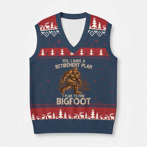 Bigfoot Retirement Plan V-Neck Knit Sweater Vest Funny Saying Sasquatch Research TS10 Navy Red Print Your Wear