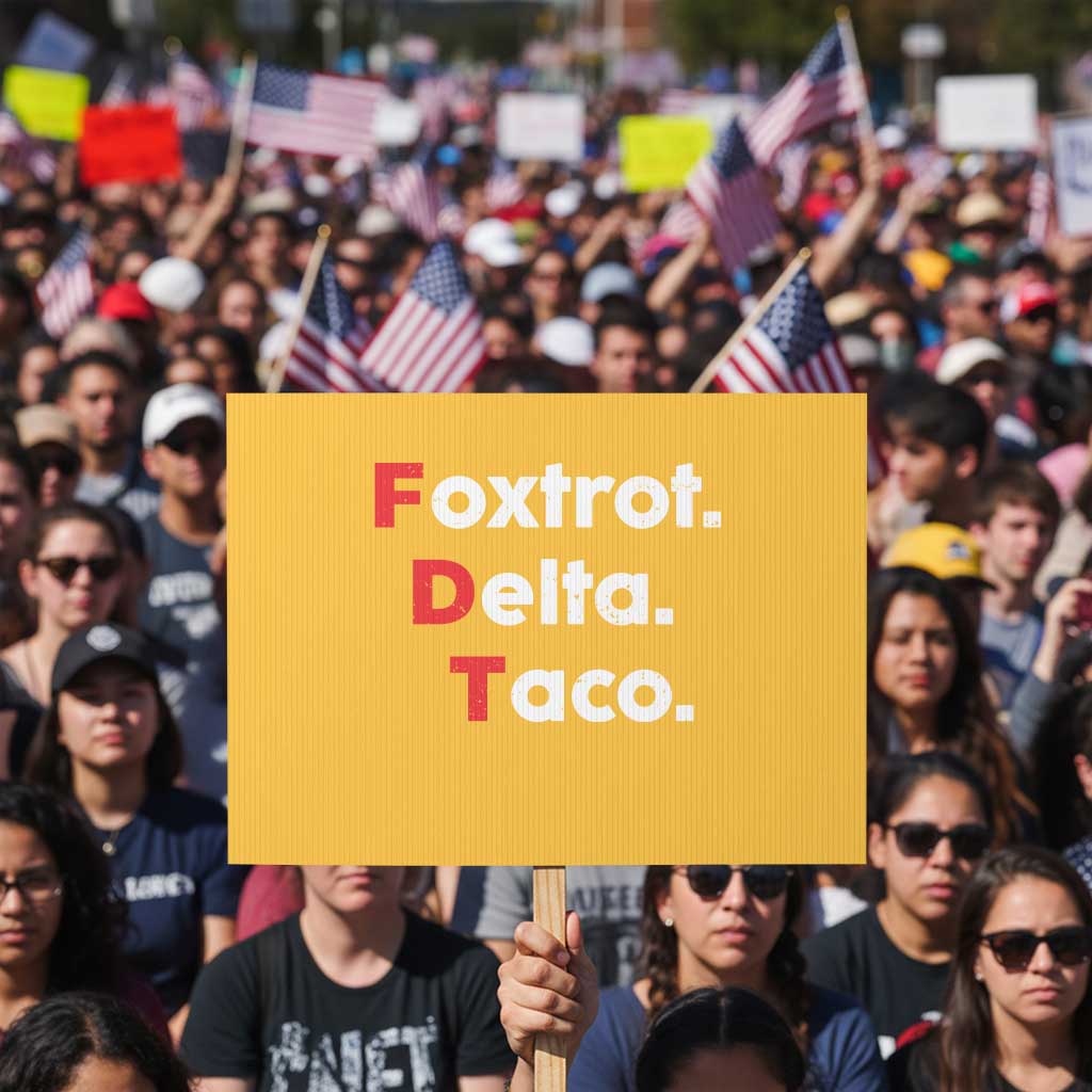 Foxtrot Delta Taco Protest Sign Subtle FDT Resist TS10 Horizontal 18