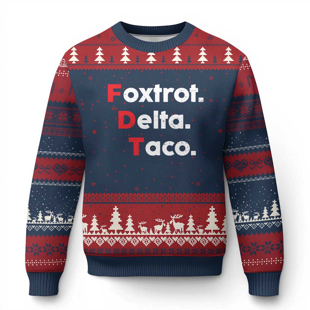 Foxtrot Delta Taco Ugly Christmas Sweater Subtle FDT Resist TS10 Navy Red Print Your Wear
