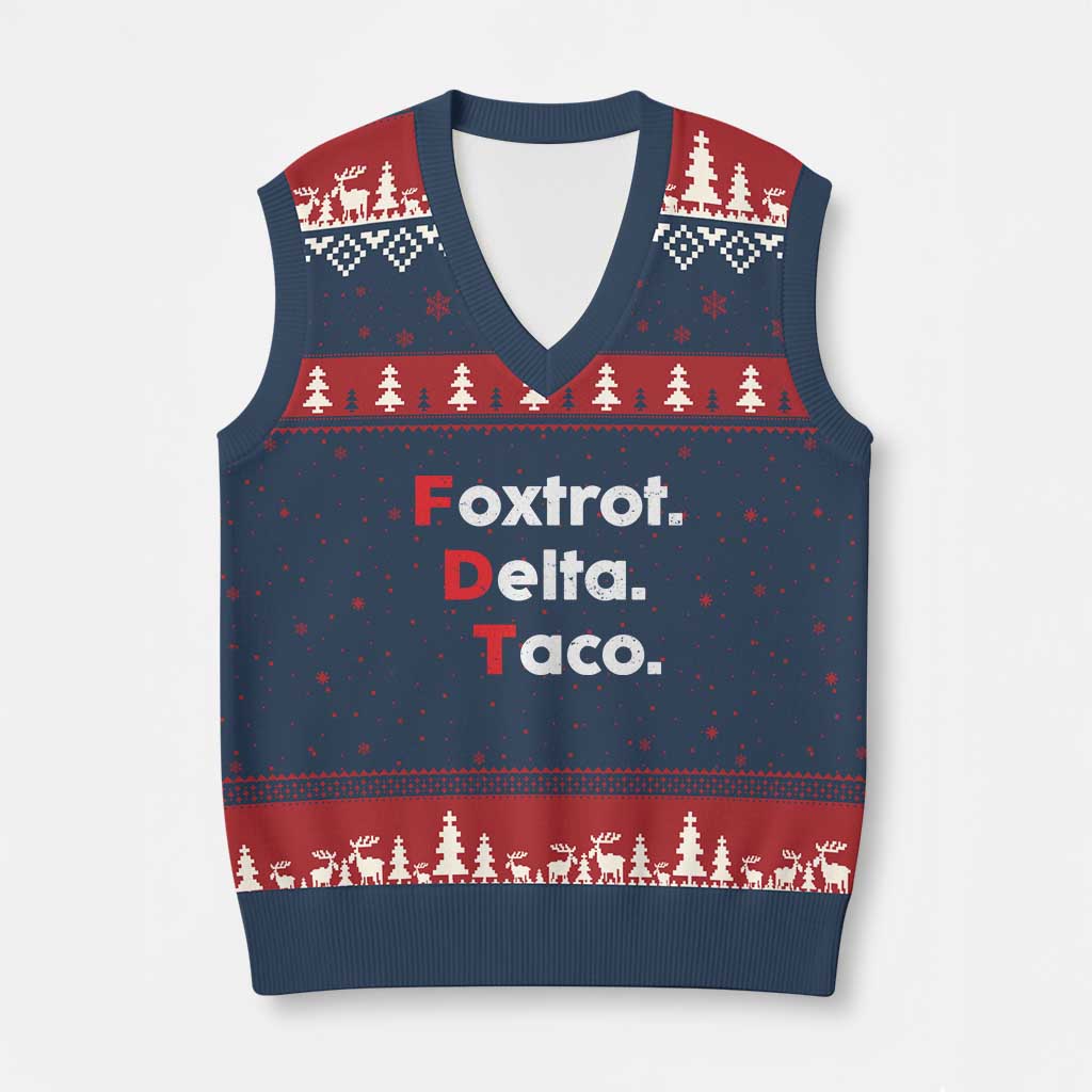 Foxtrot Delta Taco V-Neck Knit Sweater Vest Subtle FDT Resist TS10 Navy Red Print Your Wear