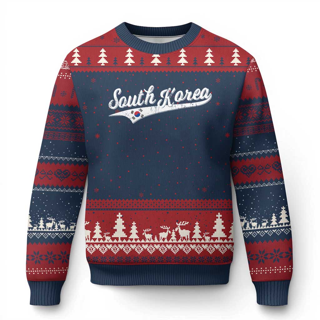 South Korea Ugly Christmas Sweater Retro Script Sport Korean Flag TS10 Navy Red Print Your Wear