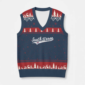 South Korea V-Neck Knit Sweater Vest Retro Script Sport Korean Flag TS10 Navy Red Print Your Wear