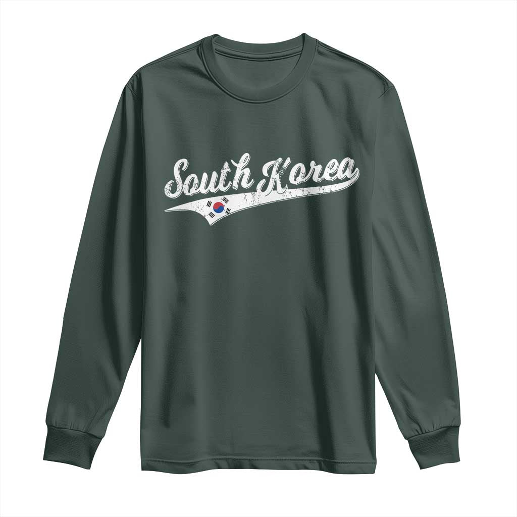 South Korea Long Sleeve Shirt Retro Script Sport Korean Flag TS10 Dark Forest Green Print Your Wear