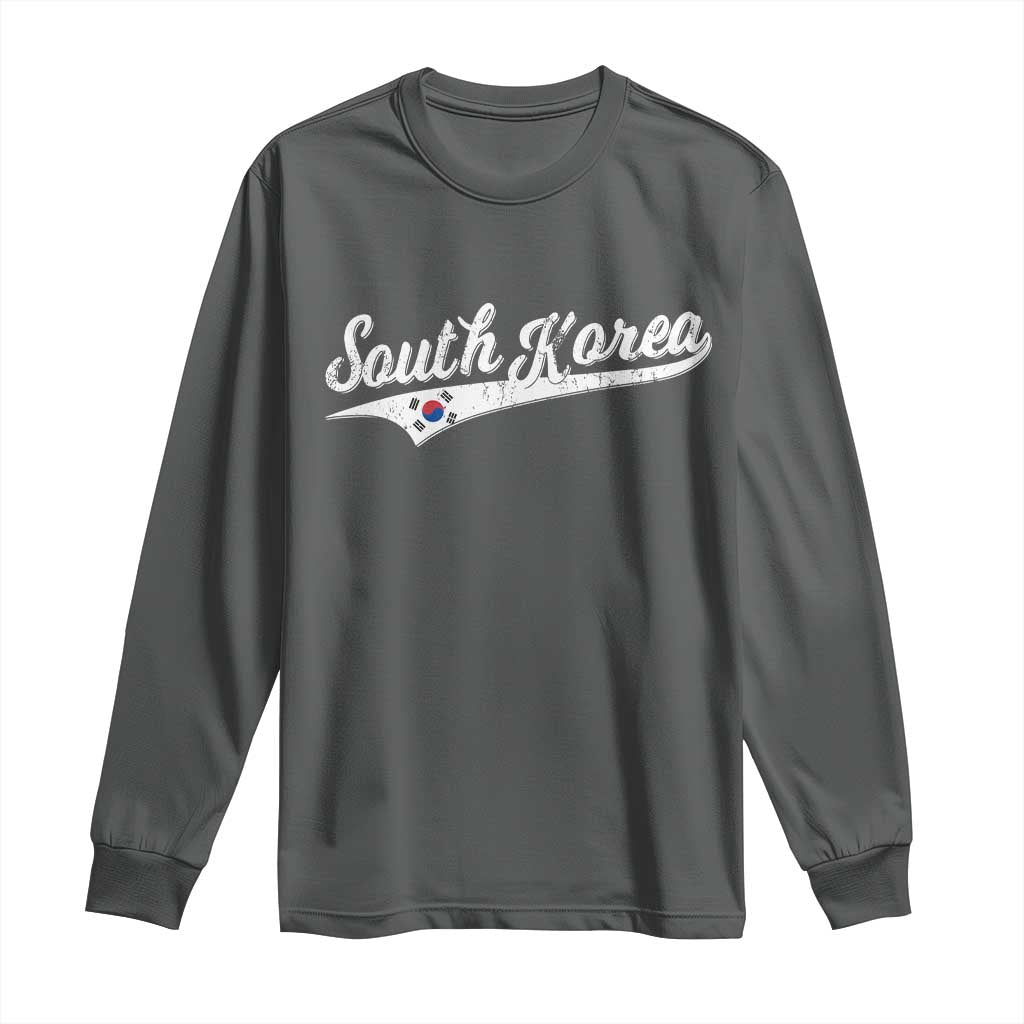 South Korea Long Sleeve Shirt Retro Script Sport Korean Flag TS10 Dark Heather Print Your Wear