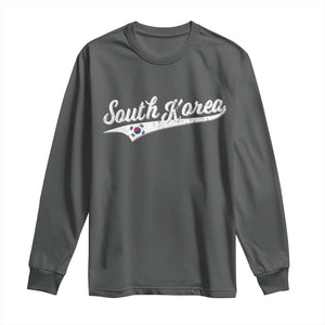 South Korea Long Sleeve Shirt Retro Script Sport Korean Flag TS10 Dark Heather Print Your Wear