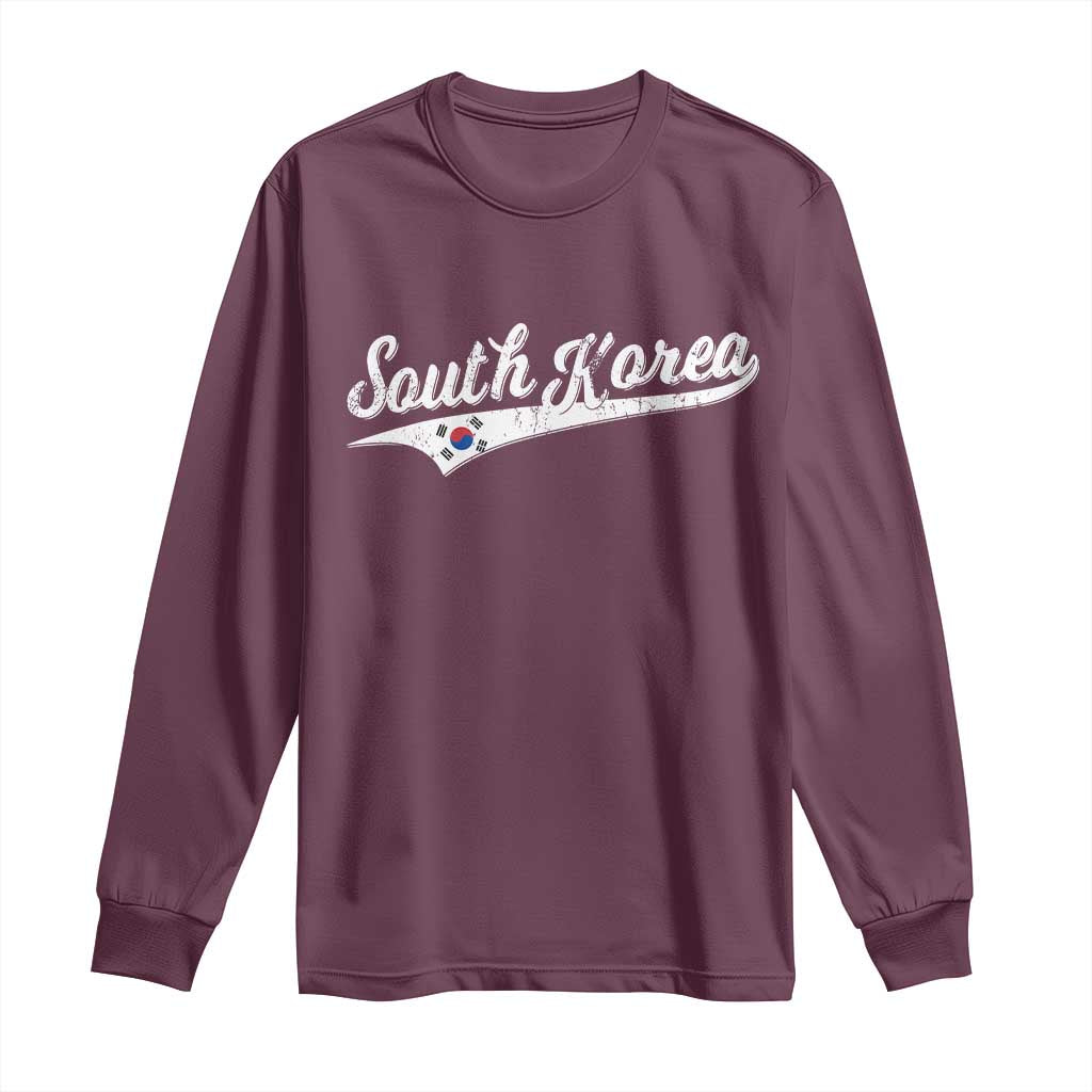South Korea Long Sleeve Shirt Retro Script Sport Korean Flag TS10 Maroon Print Your Wear