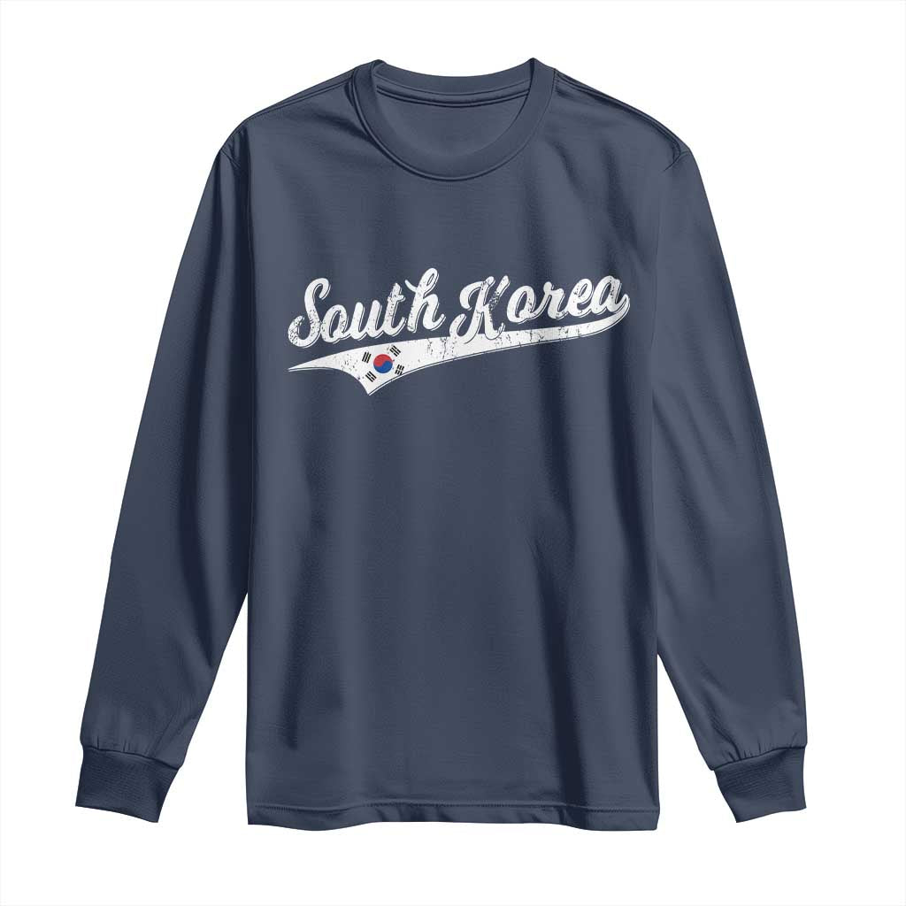 South Korea Long Sleeve Shirt Retro Script Sport Korean Flag TS10 Navy Print Your Wear