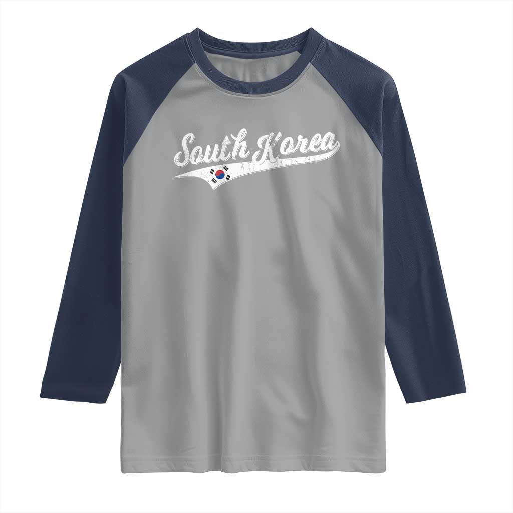 South Korea Raglan Shirt Retro Script Sport Korean Flag TS10 Sport Gray Navy Print Your Wear
