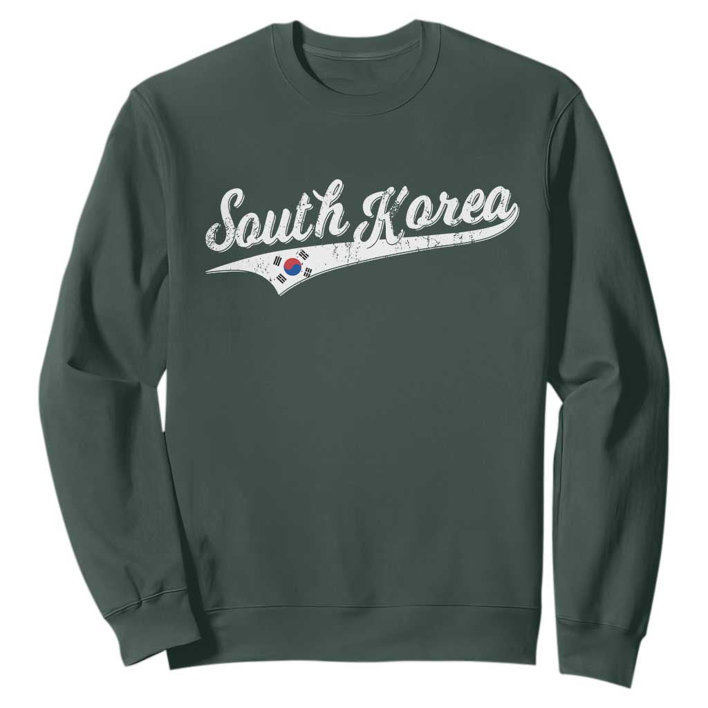 South Korea Sweatshirt Retro Script Sport Korean Flag TS10 Dark Forest Green Print Your Wear