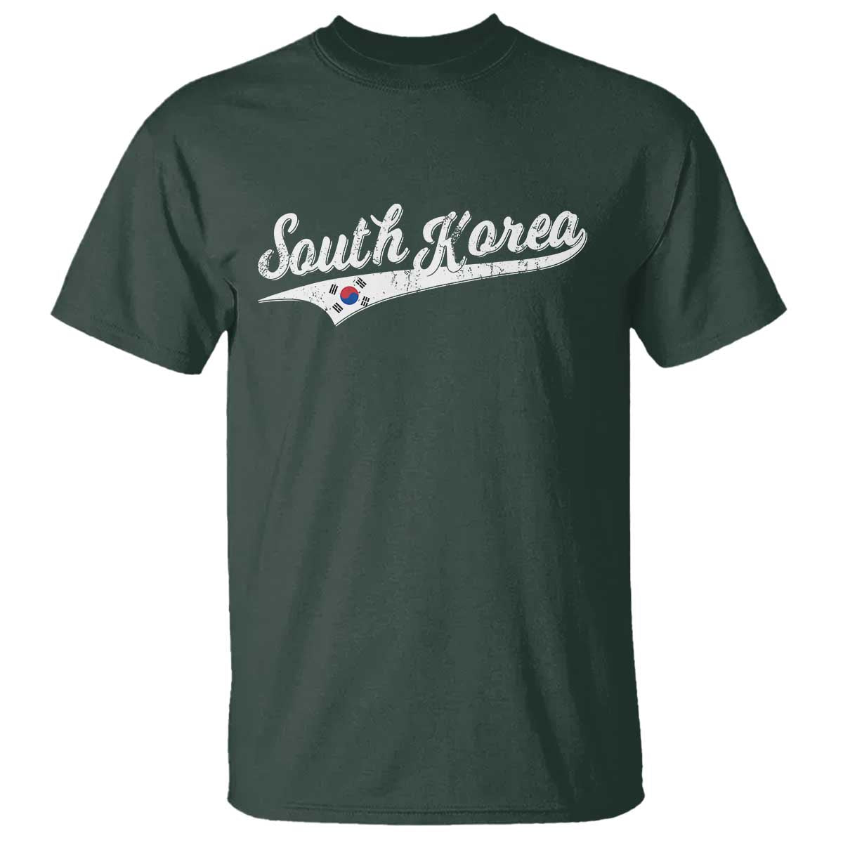 South Korea T Shirt Retro Script Sport Korean Flag TS10 Dark Forest Green Print Your Wear