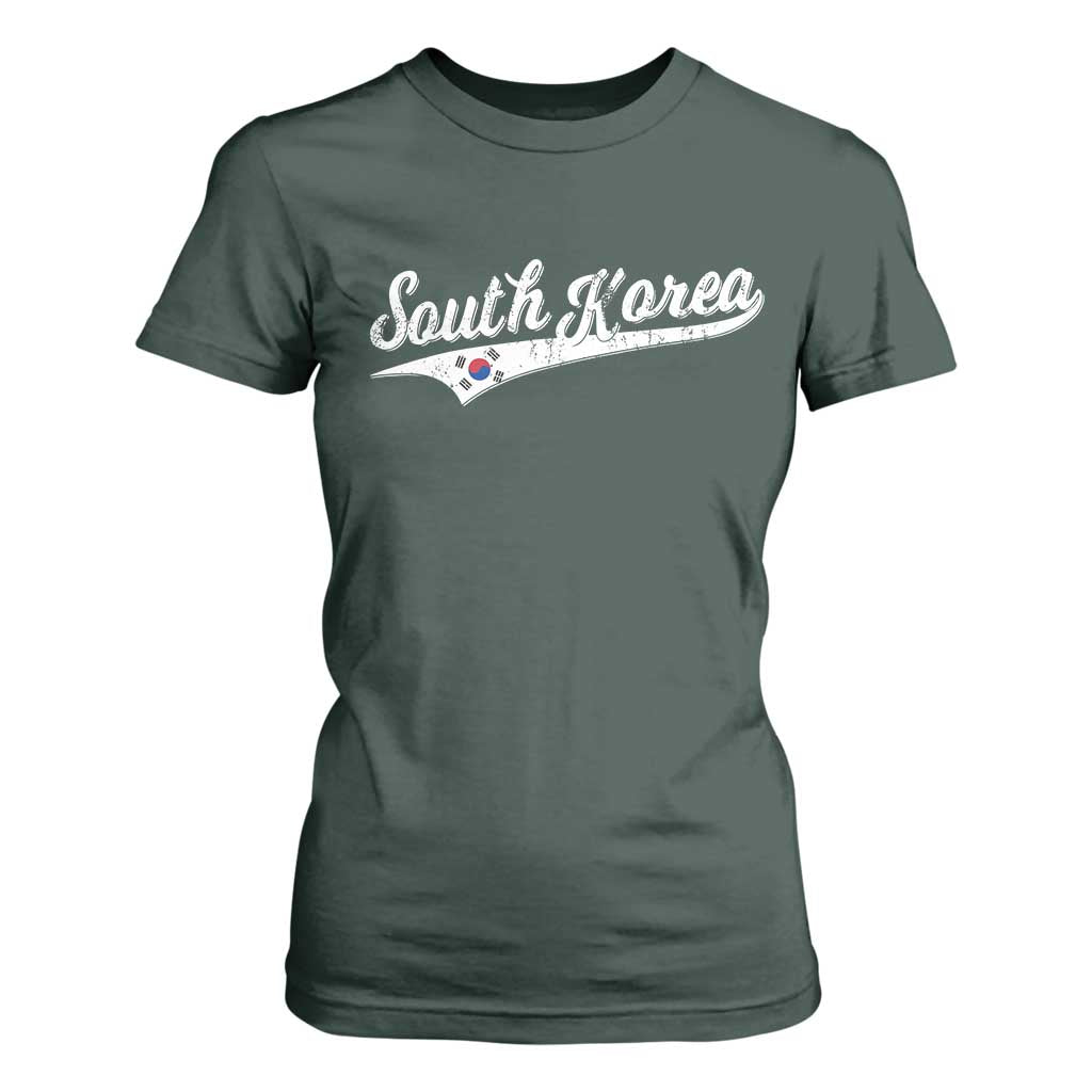 South Korea T Shirt For Women Retro Script Sport Korean Flag TS10 Dark Forest Green Print Your Wear