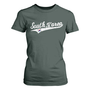 South Korea T Shirt For Women Retro Script Sport Korean Flag TS10 Dark Forest Green Print Your Wear