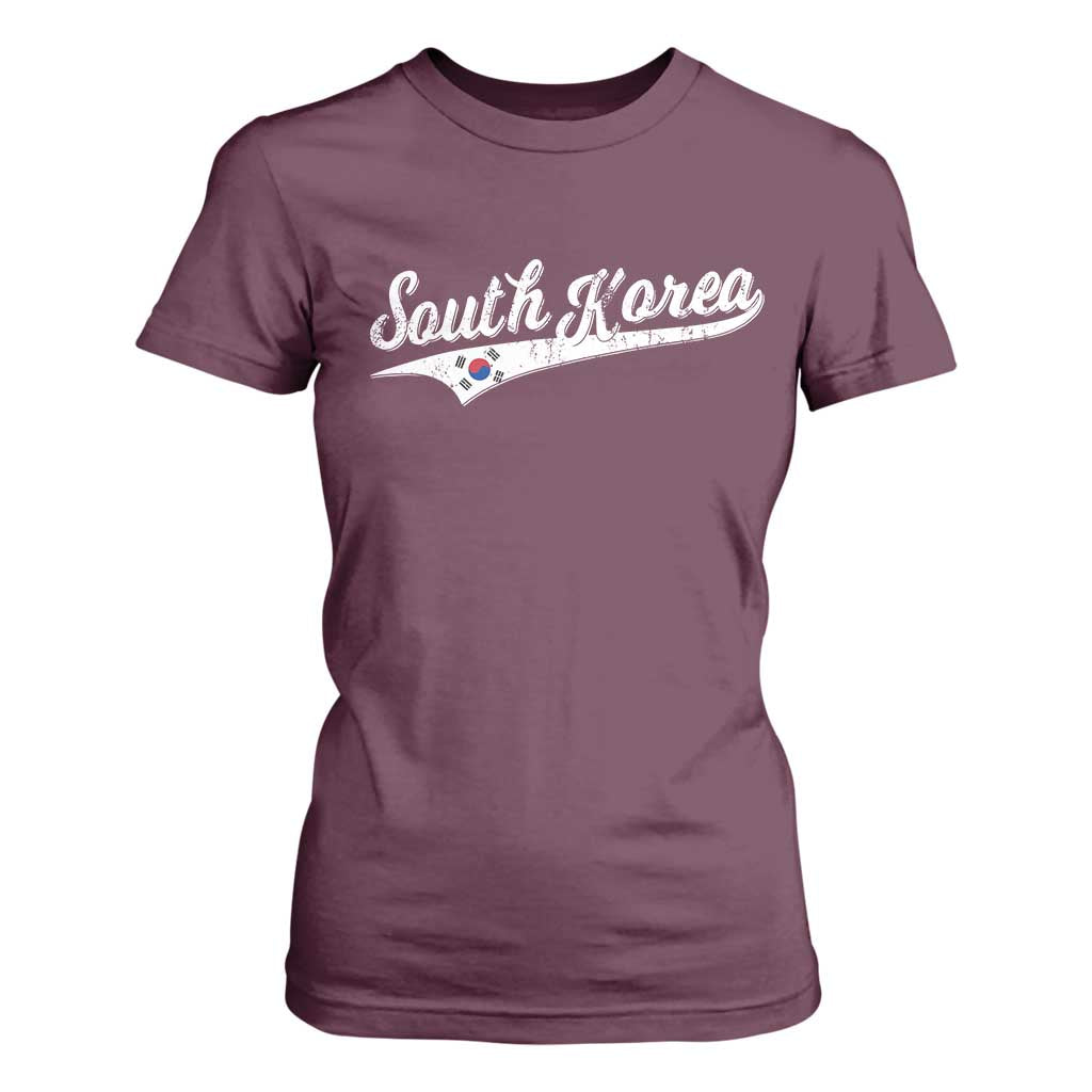 South Korea T Shirt For Women Retro Script Sport Korean Flag TS10 Maroon Print Your Wear