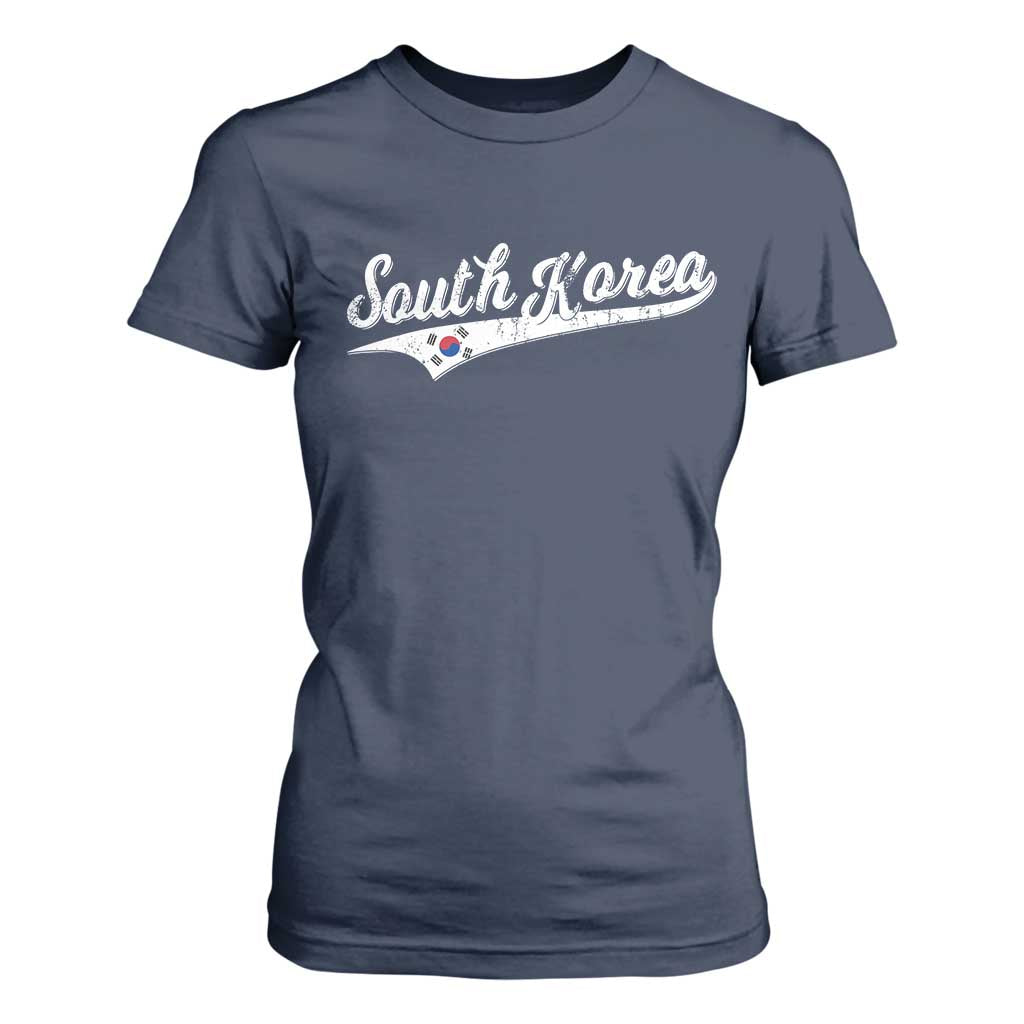 South Korea T Shirt For Women Retro Script Sport Korean Flag TS10 Navy Print Your Wear